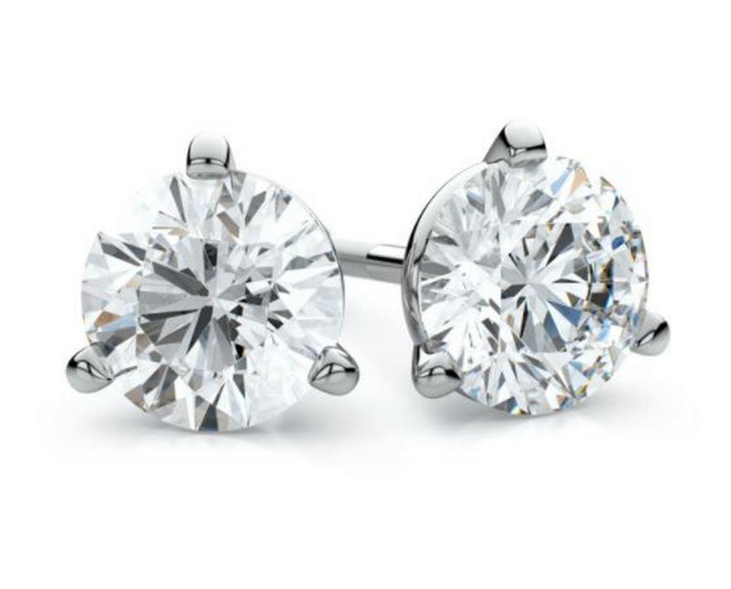  Round Diamond Stud Earrings 2.00 carat total weight